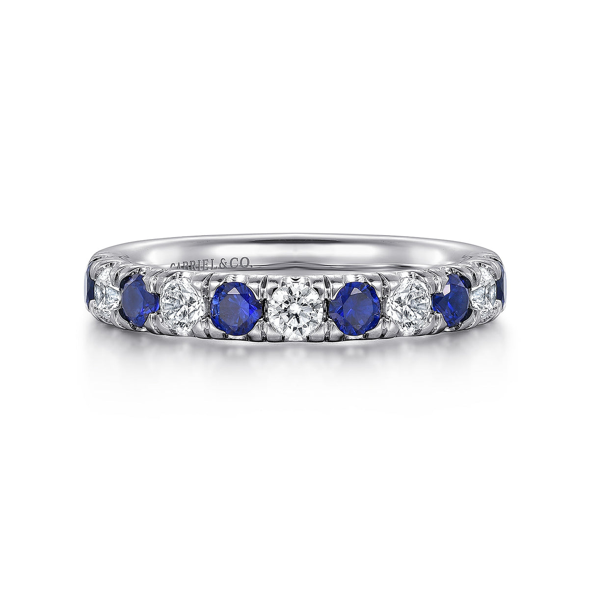 14K White Gold 11 Stone Diamond and Sapphire Anniversary Band — Gabriel & Co. AN14192W44SA