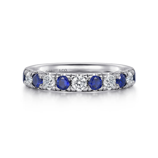 14K White Gold 11 Stone Diamond and Sapphire Anniversary Band — Gabriel & Co. AN14192W44SA