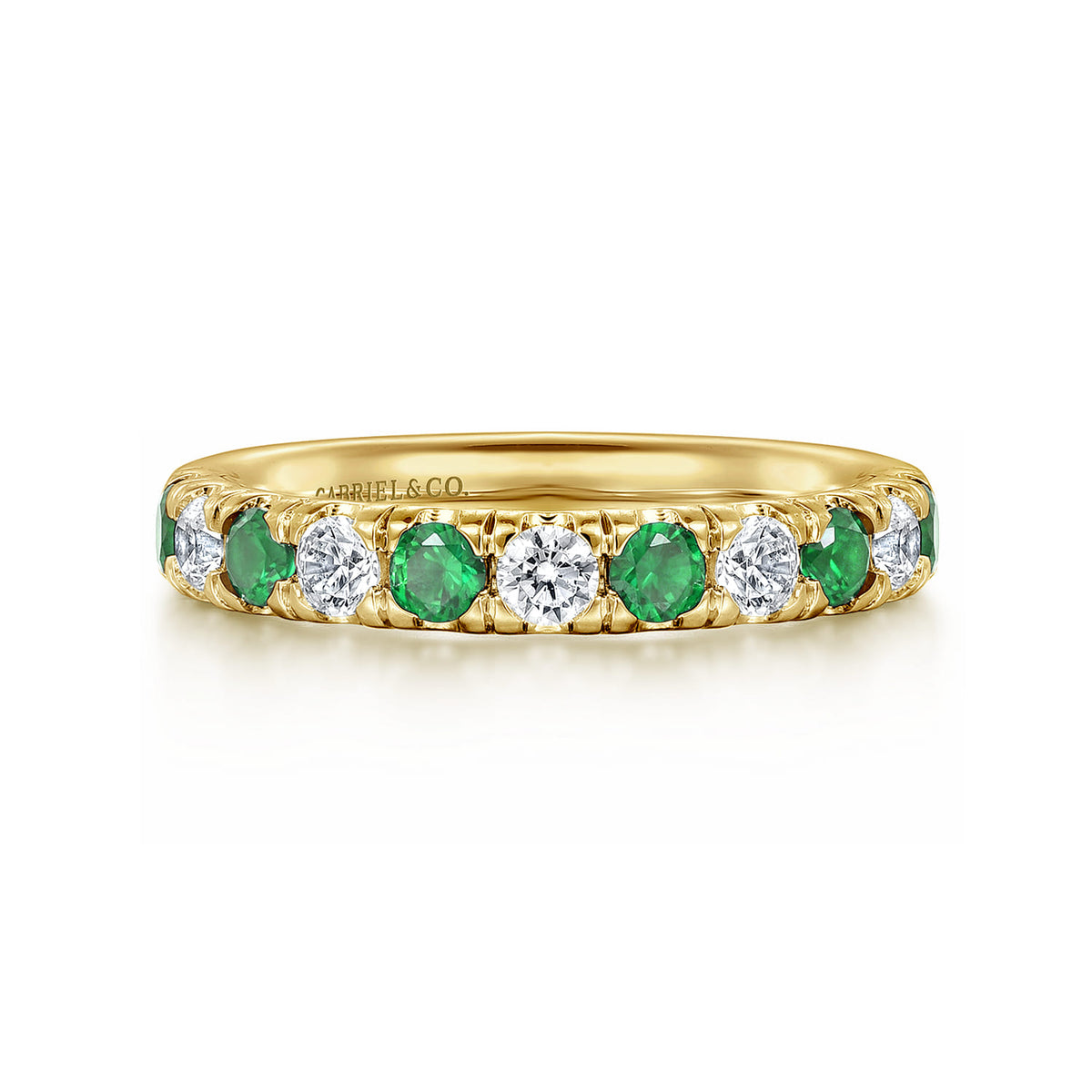 14K Yellow Gold 11 Stone Diamond and Emerald Anniversary Band — Gabriel & Co. AN14192Y44EA