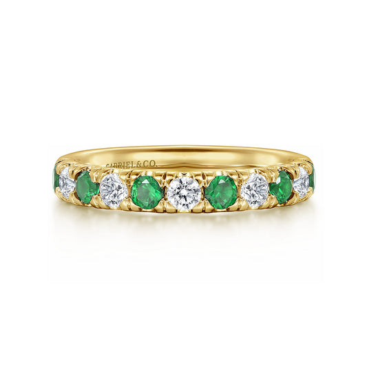 14K Yellow Gold 11 Stone Diamond and Emerald Anniversary Band — Gabriel & Co. AN14192Y44EA