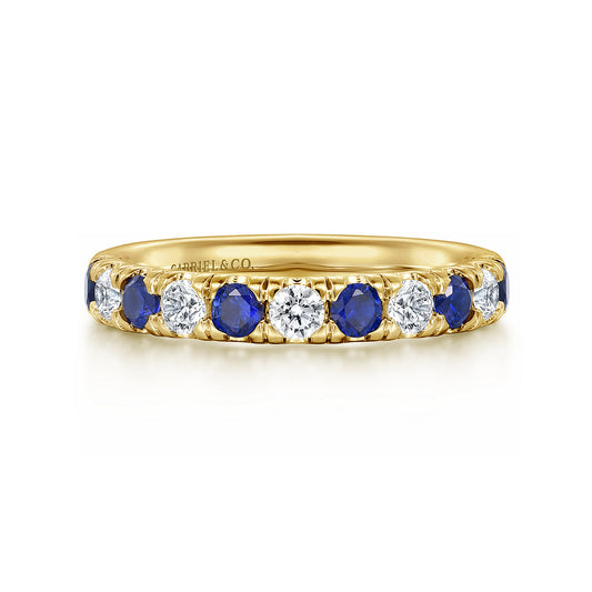 14K Yellow Gold 11 Stone Diamond and Sapphire Anniversary Band — Gabriel & Co. AN14192Y44SA