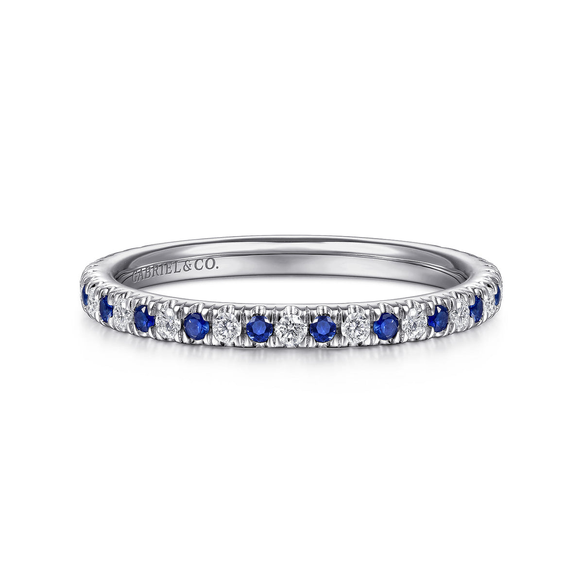14K White Gold Diamond and Sapphire Anniversary Band — Gabriel & Co. AN14252W44SA