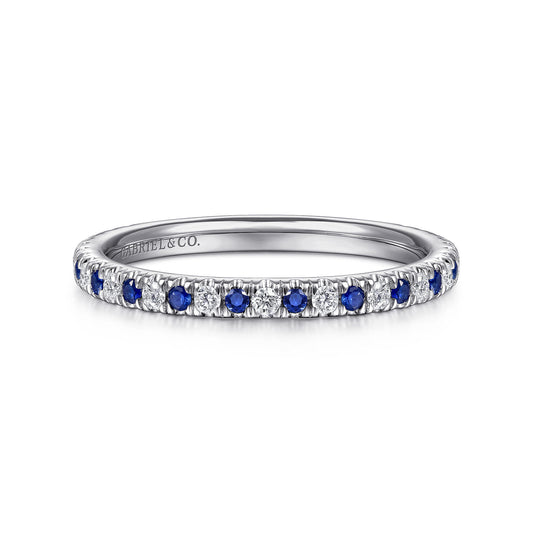 14K White Gold Diamond and Sapphire Anniversary Band — Gabriel & Co. AN14252W44SA