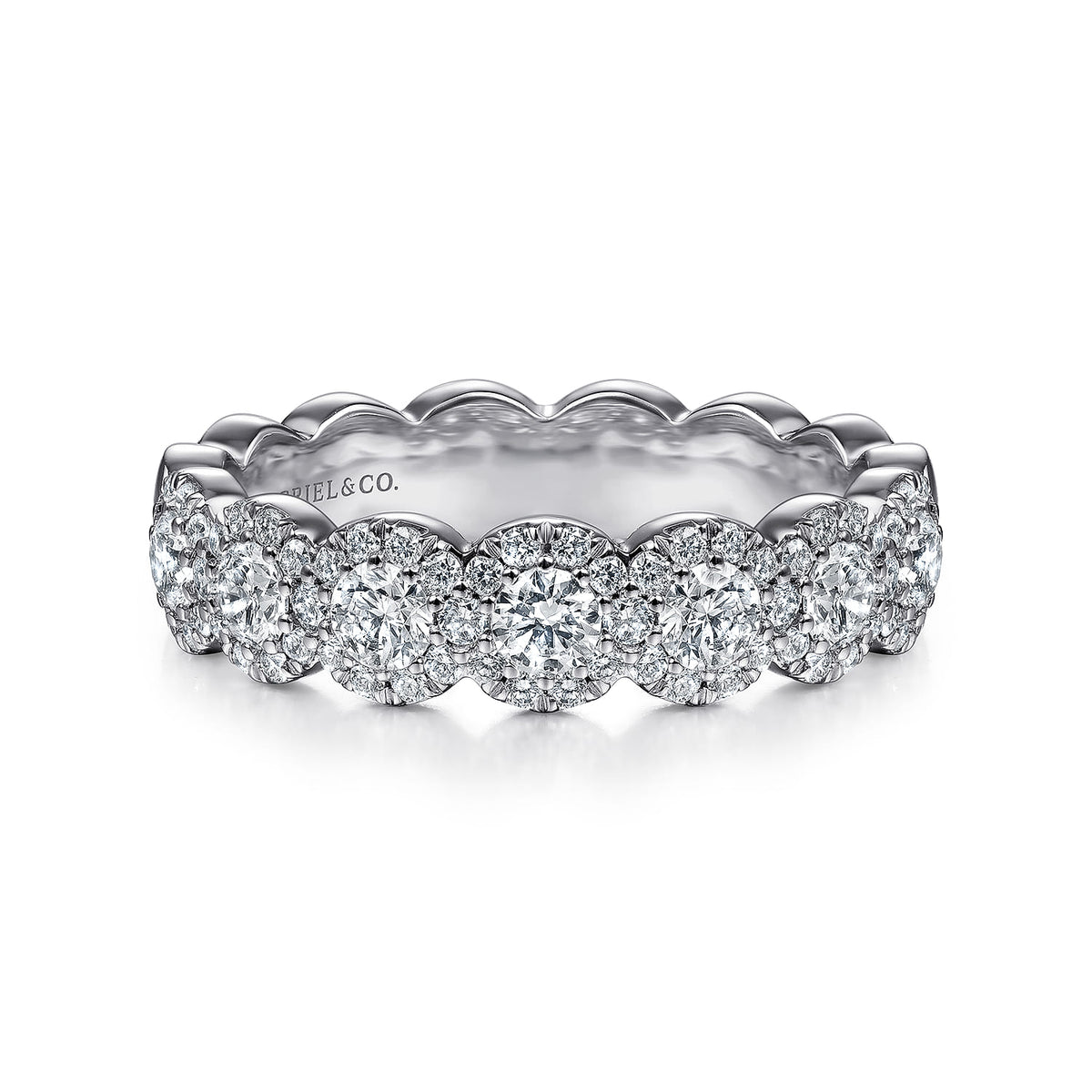14K White Gold Round Diamond Halo Anniversary Band — Gabriel & Co. AN14686W44JJ