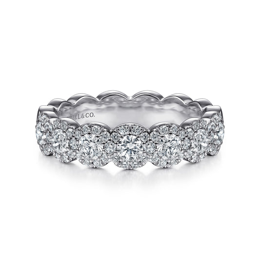 14K White Gold Round Diamond Halo Anniversary Band — Gabriel & Co. AN14686W44JJ