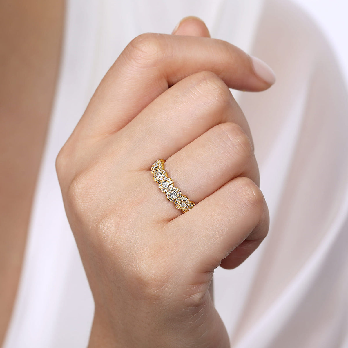 14K Yellow Gold Round Diamond Halo Anniversary Band — Gabriel & Co. AN14686Y44JJ