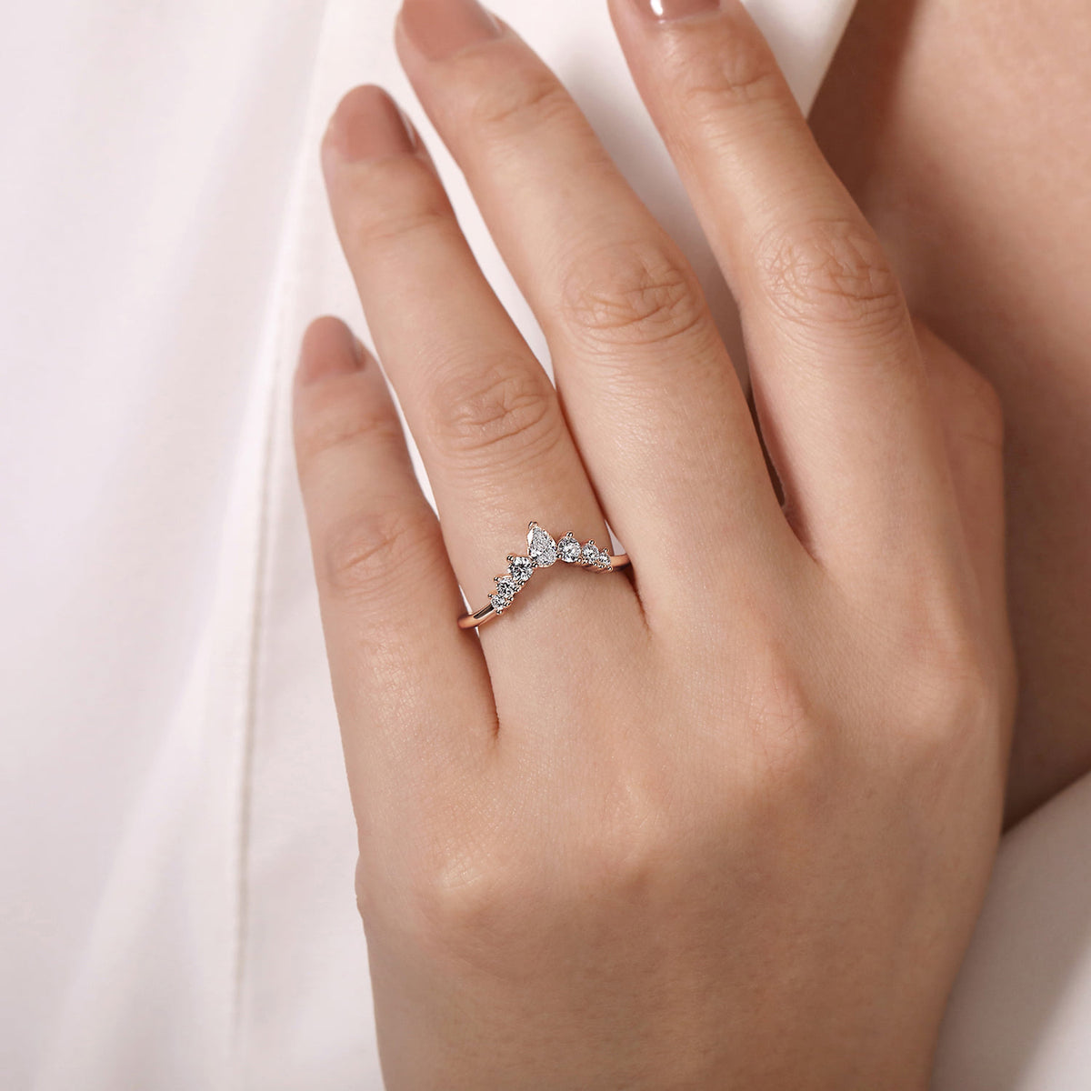 14K Rose Gold Curved Pear Shape and Round  Diamond Anniversary Band — Gabriel & Co. AN15303K44JJ