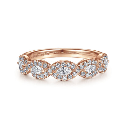 14K Rose Gold Round and Marquise Halo Station Diamond Anniversary Band — Gabriel & Co. AN15312K44JJ