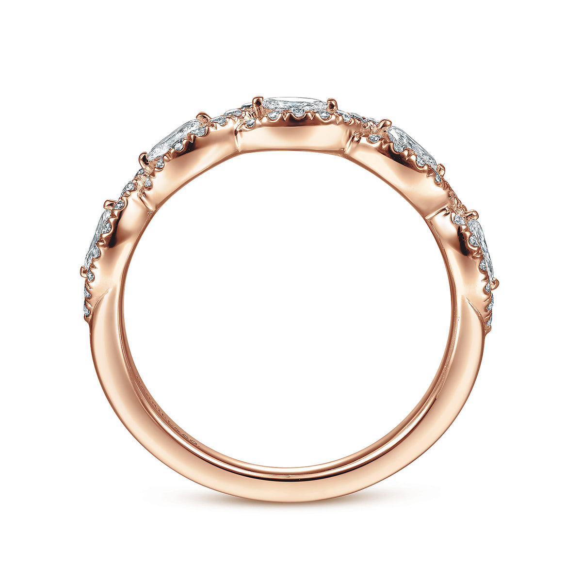 14K Rose Gold Round and Marquise Halo Station Diamond Anniversary Band — Gabriel & Co. AN15312K44JJ