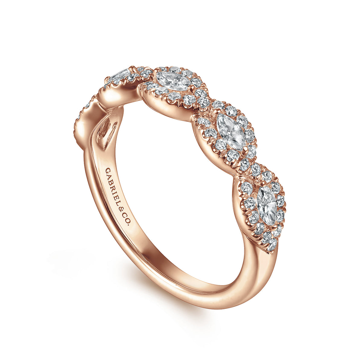 14K Rose Gold Round and Marquise Halo Station Diamond Anniversary Band — Gabriel & Co. AN15312K44JJ