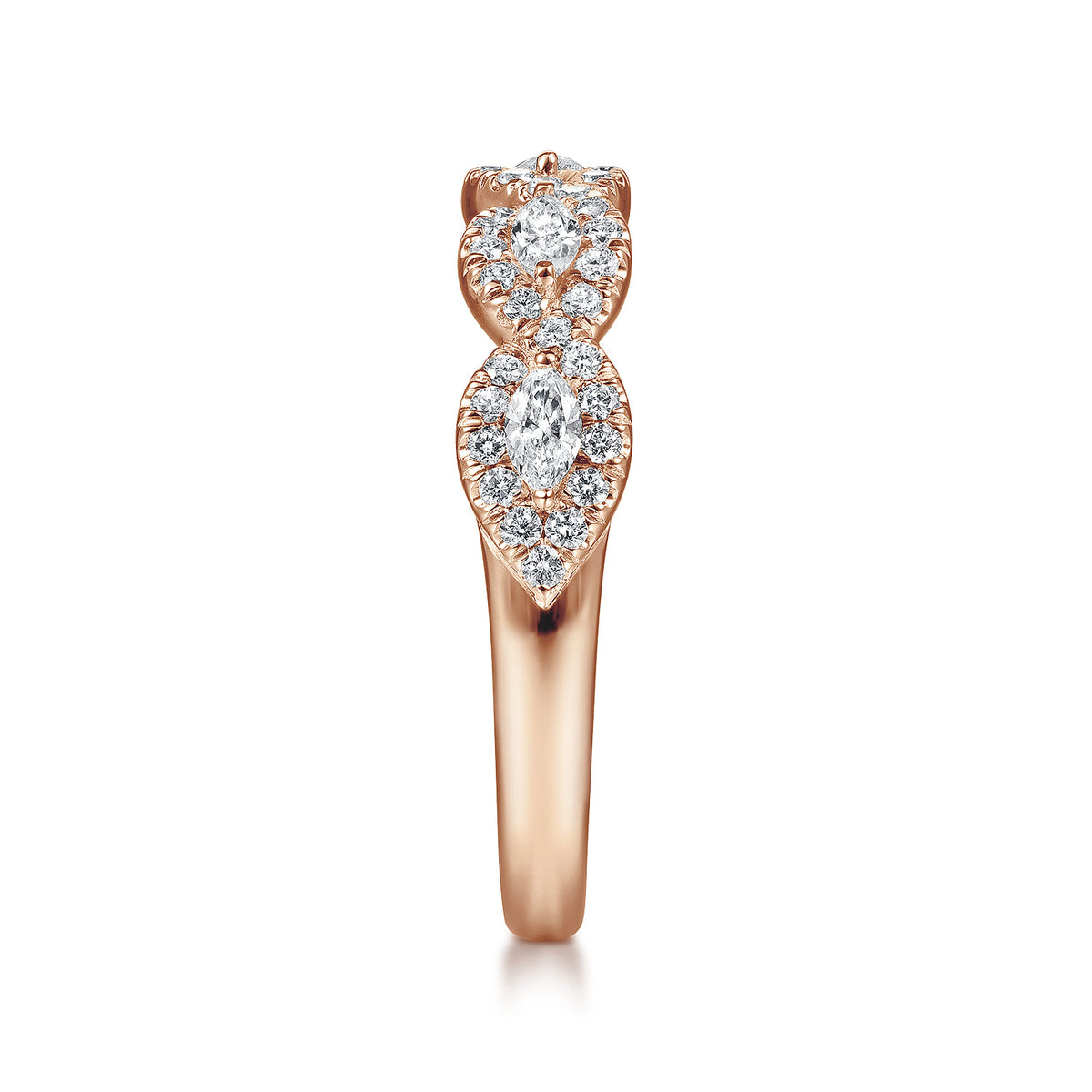 14K Rose Gold Round and Marquise Halo Station Diamond Anniversary Band — Gabriel & Co. AN15312K44JJ