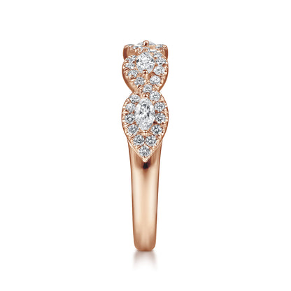 14K Rose Gold Round and Marquise Halo Station Diamond Anniversary Band — Gabriel & Co. AN15312K44JJ