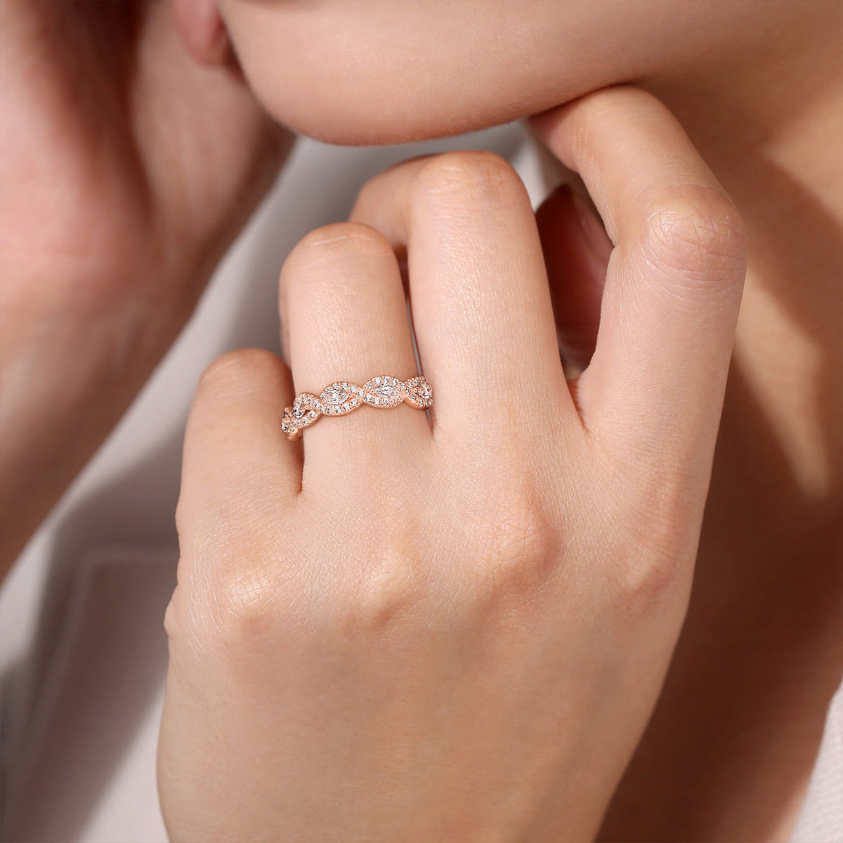 14K Rose Gold Round and Marquise Halo Station Diamond Anniversary Band — Gabriel & Co. AN15312K44JJ