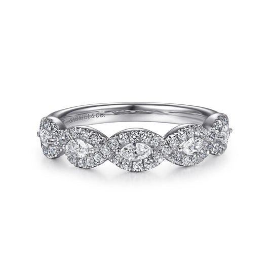 14K White Gold Round and Marquise Halo Station Diamond Anniversary Band — Gabriel & Co. AN15312W44JJ