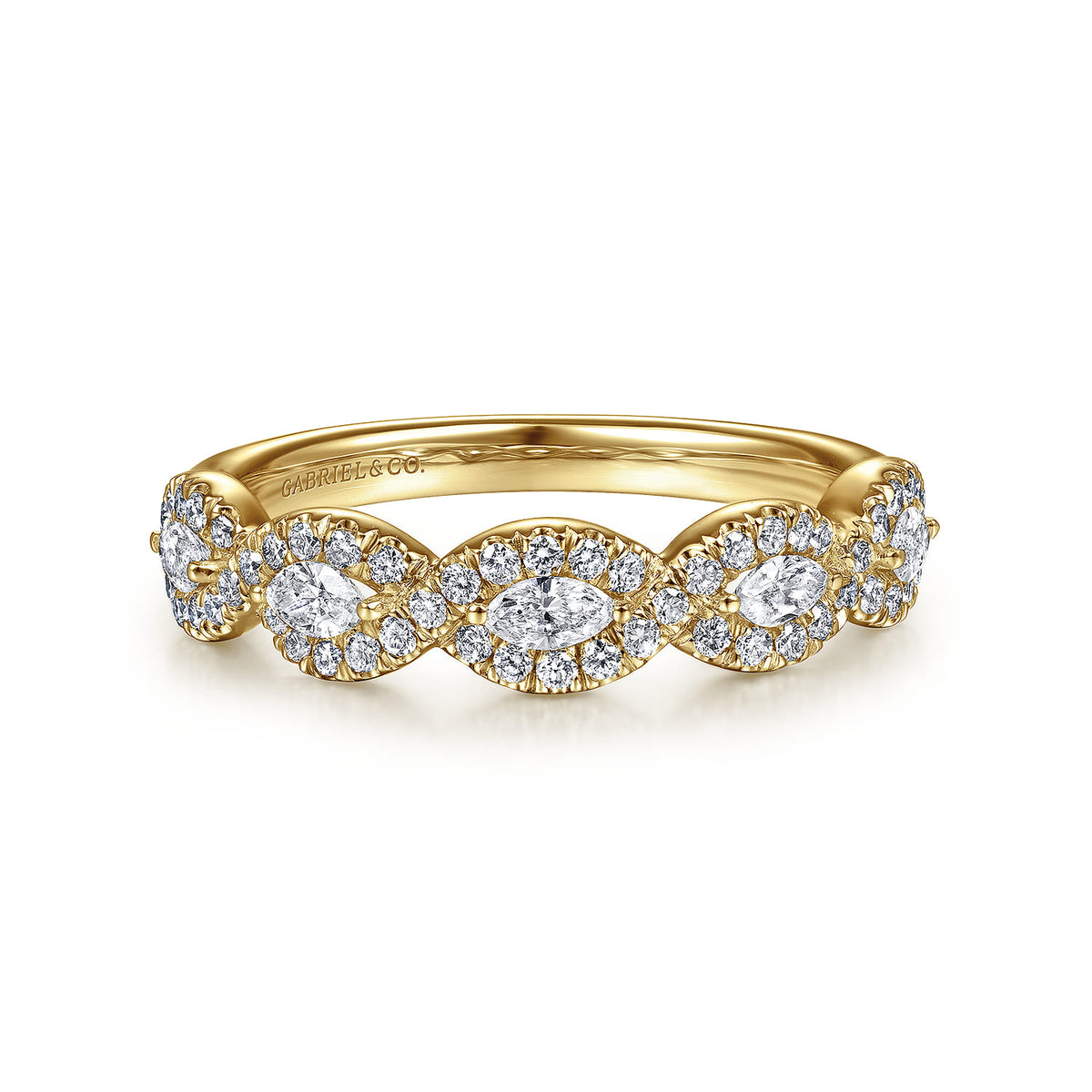 14K Yellow Gold Round and Marquise Halo Station Diamond Anniversary Band — Gabriel & Co. AN15312Y44JJ