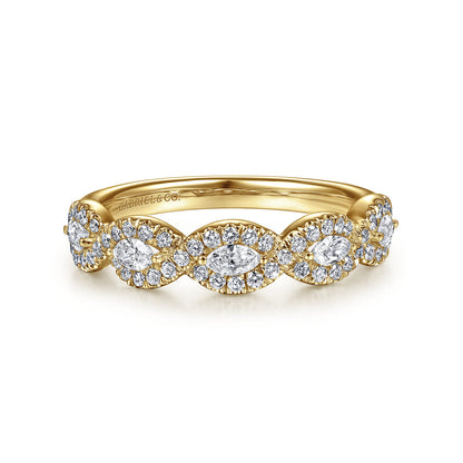 14K Yellow Gold Round and Marquise Halo Station Diamond Anniversary Band — Gabriel & Co. AN15312Y44JJ