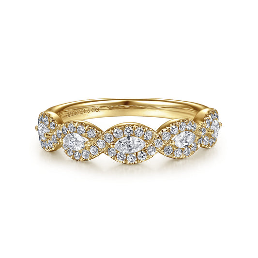 14K Yellow Gold Round and Marquise Halo Station Diamond Anniversary Band — Gabriel & Co. AN15312Y44JJ