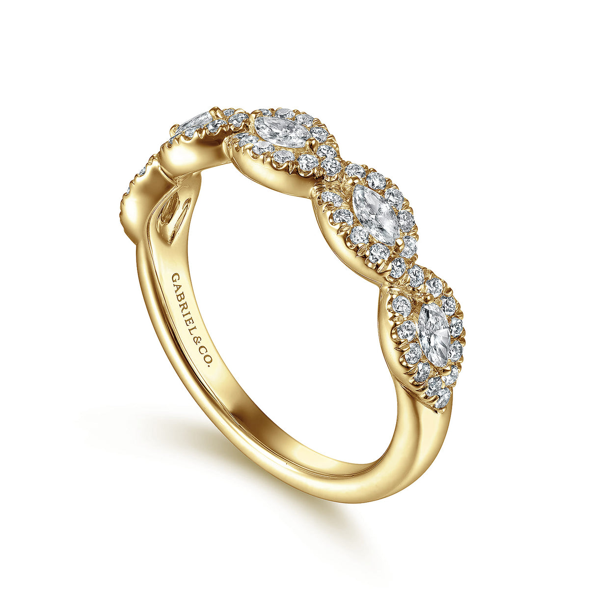 14K Yellow Gold Round and Marquise Halo Station Diamond Anniversary Band — Gabriel & Co. AN15312Y44JJ