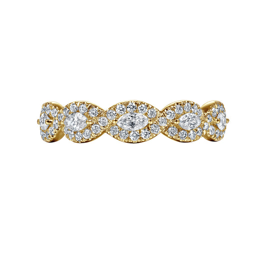 14K Yellow Gold Round and Marquise Halo Station Diamond Anniversary Band — Gabriel & Co. AN15312Y44JJ