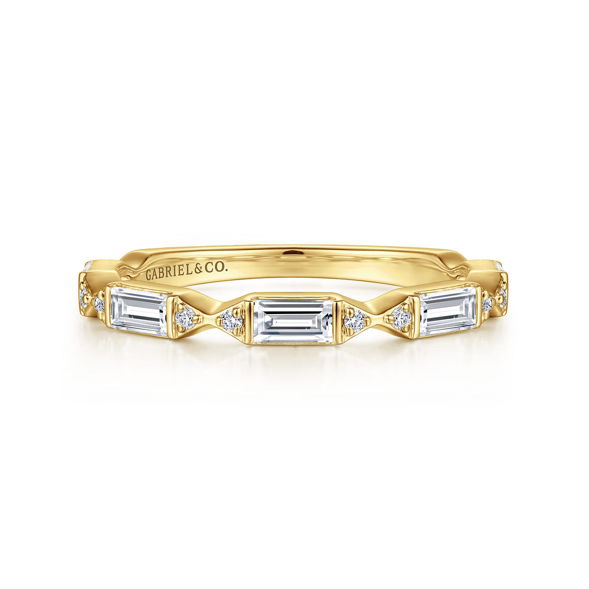 14K Yellow Gold Bar Set Baguette and Round Diamond Anniversary Band — Gabriel & Co. AN15555Y44JJ