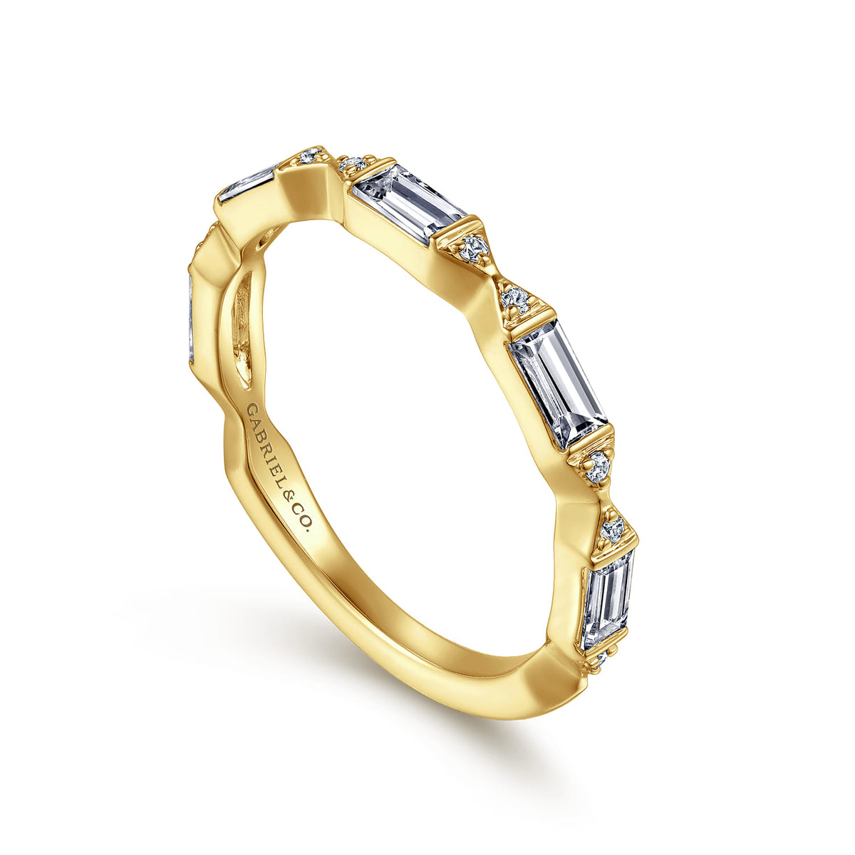 14K Yellow Gold Bar Set Baguette and Round Diamond Anniversary Band — Gabriel & Co. AN15555Y44JJ