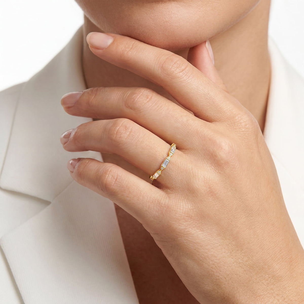 14K Yellow Gold Bar Set Baguette and Round Diamond Anniversary Band — Gabriel & Co. AN15555Y44JJ