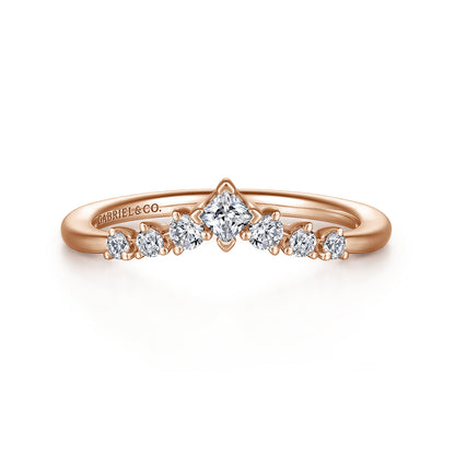 Curved 14K Rose Gold Princess Cut and Round Diamond Anniversary Band — Gabriel & Co. AN15557K44JJ