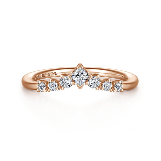 Curved 14K Rose Gold Princess Cut and Round Diamond Anniversary Band — Gabriel & Co. AN15557K44JJ