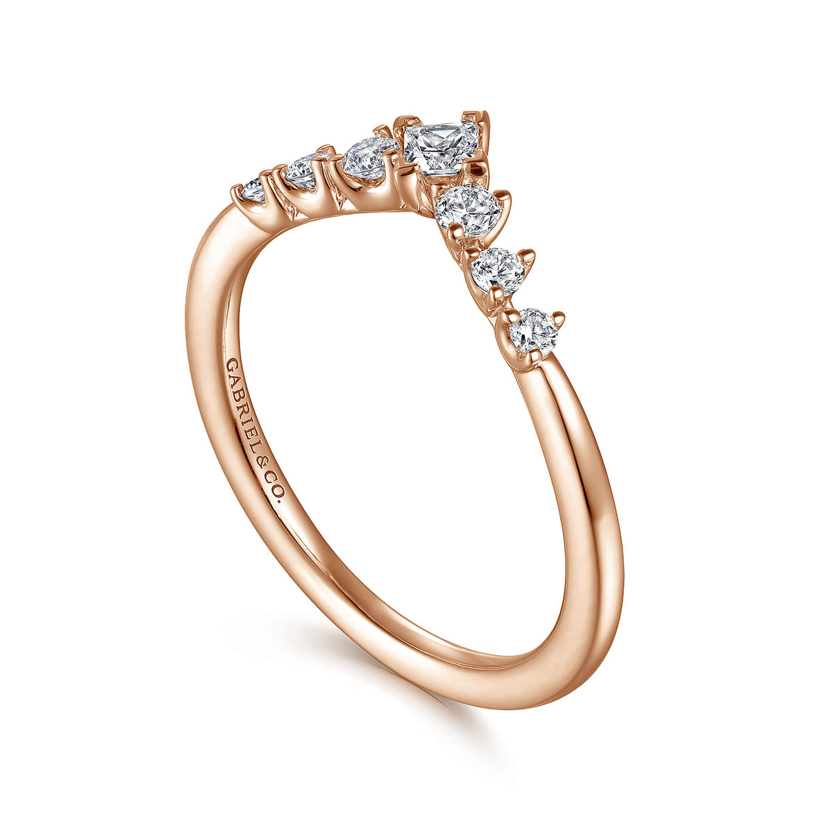 Curved 14K Rose Gold Princess Cut and Round Diamond Anniversary Band — Gabriel & Co. AN15557K44JJ