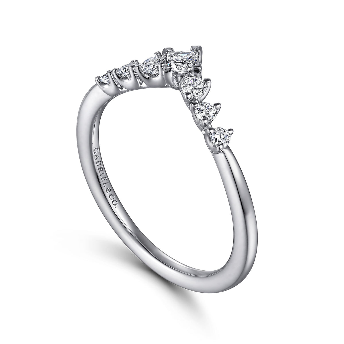 Curved Platinum Princess Cut and Round Diamond Anniversary Band — Gabriel & Co. AN15557PT4JJ