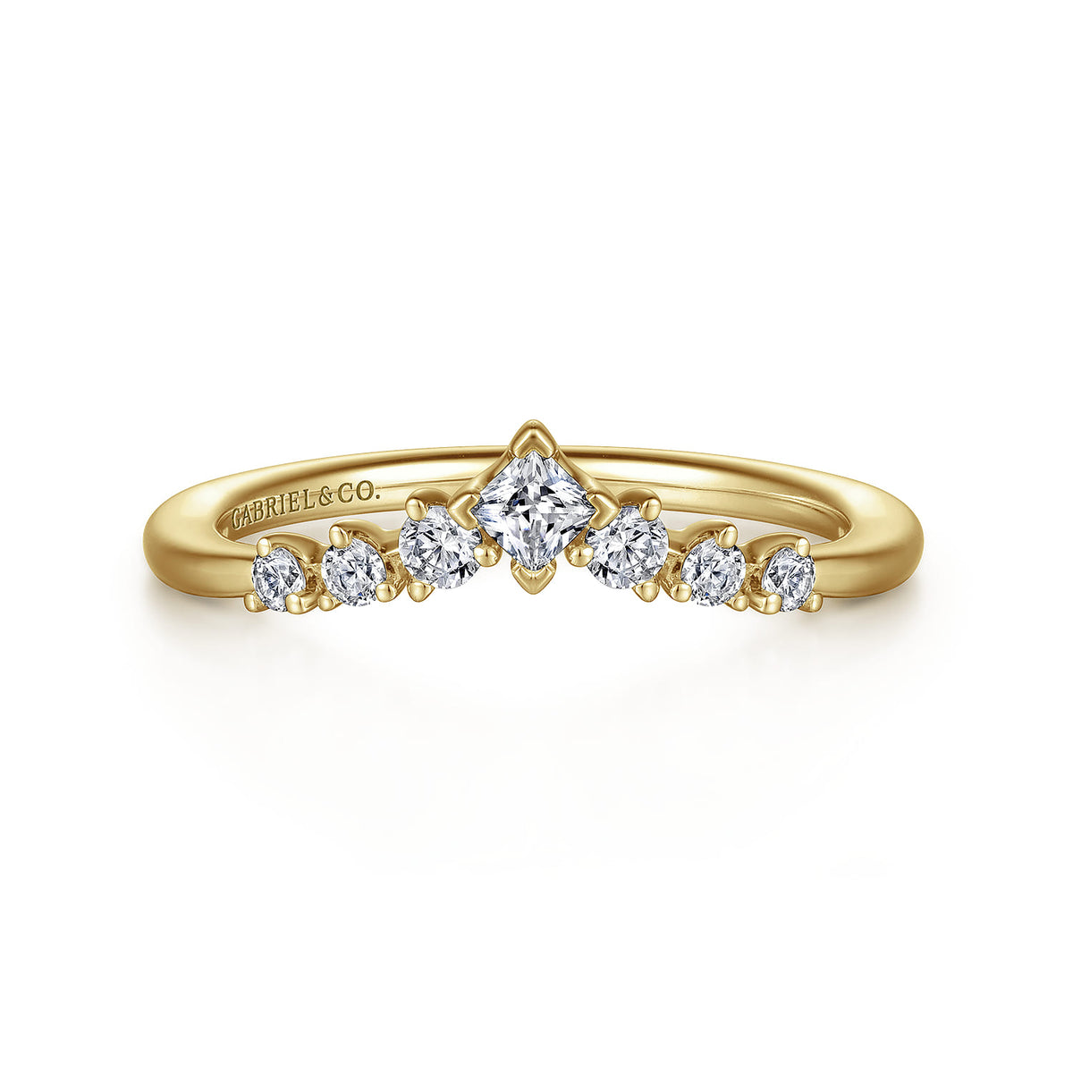 Curved 14K Yellow Gold Princess Cut and Round Diamond Anniversary Band — Gabriel & Co. AN15557Y44JJ