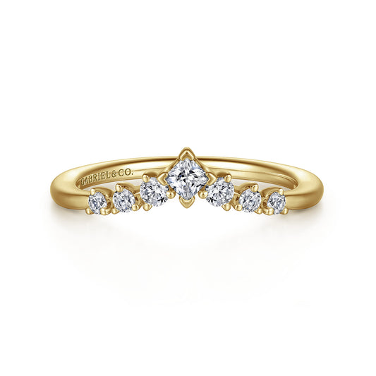 Curved 14K Yellow Gold Princess Cut and Round Diamond Anniversary Band — Gabriel & Co. AN15557Y44JJ
