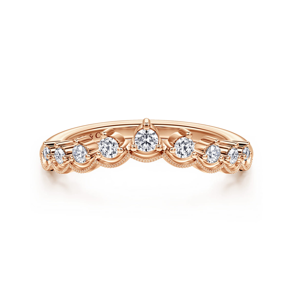 Vintage Inspired 14K Rose Gold Curved Diamond Anniversary Band — Gabriel & Co. AN15560K44JJ