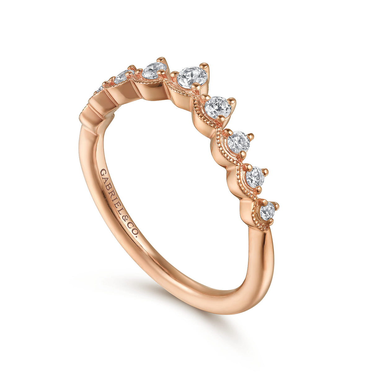 Vintage Inspired 14K Rose Gold Curved Diamond Anniversary Band — Gabriel & Co. AN15560K44JJ