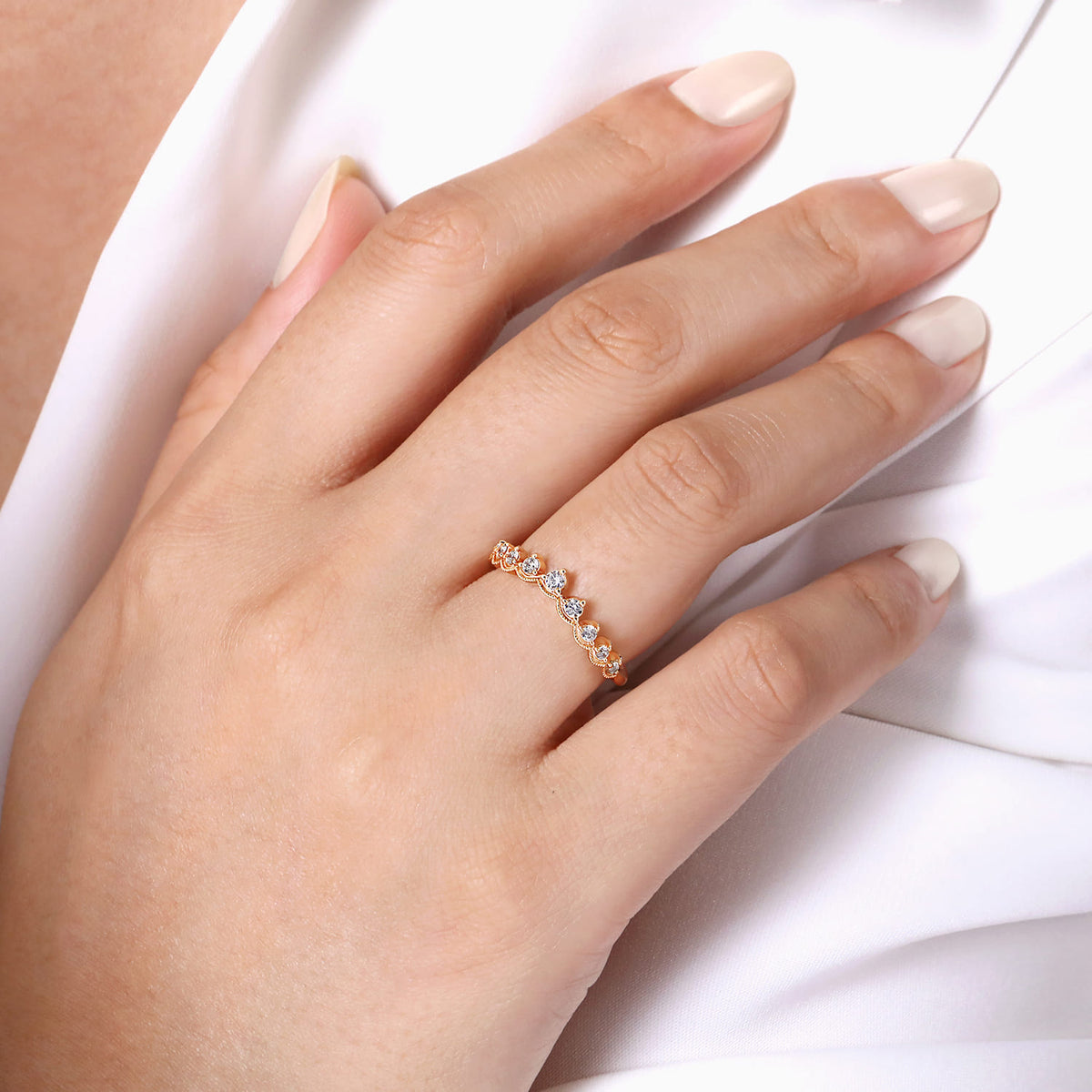 Vintage Inspired 14K Rose Gold Curved Diamond Anniversary Band — Gabriel & Co. AN15560K44JJ