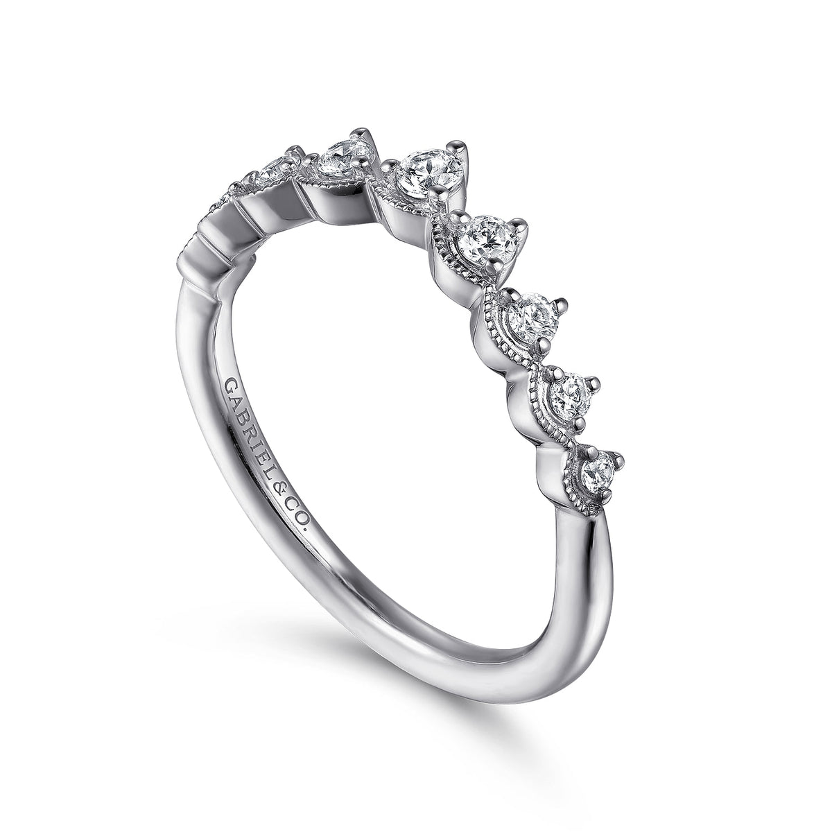 Vintage Inspired 14K White Gold Curved Diamond Anniversary Band — Gabriel & Co. AN15560W44JJ