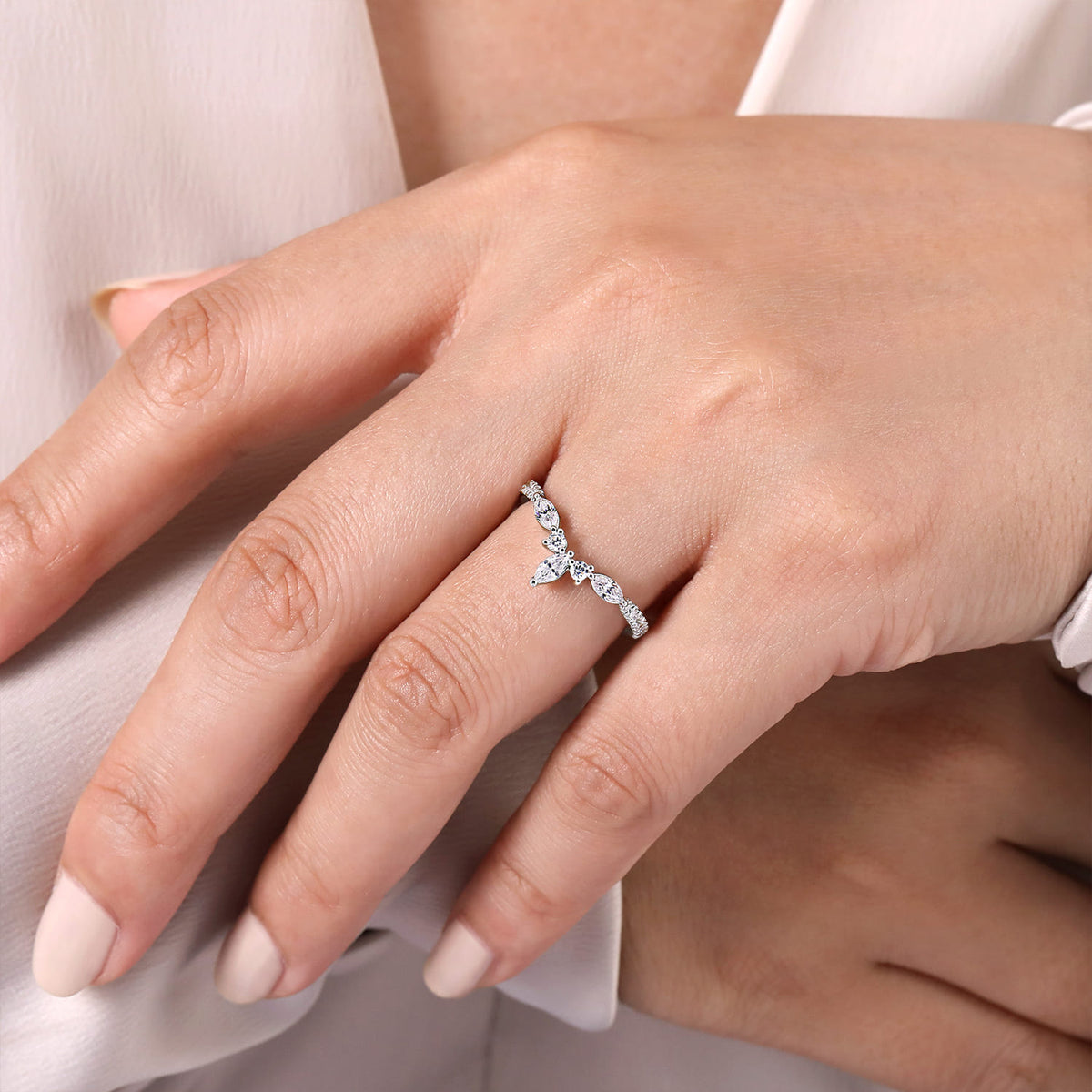 Curved Platinum Marquise and Round Diamond Anniversary Band — Gabriel & Co. AN15563PT4JJ
