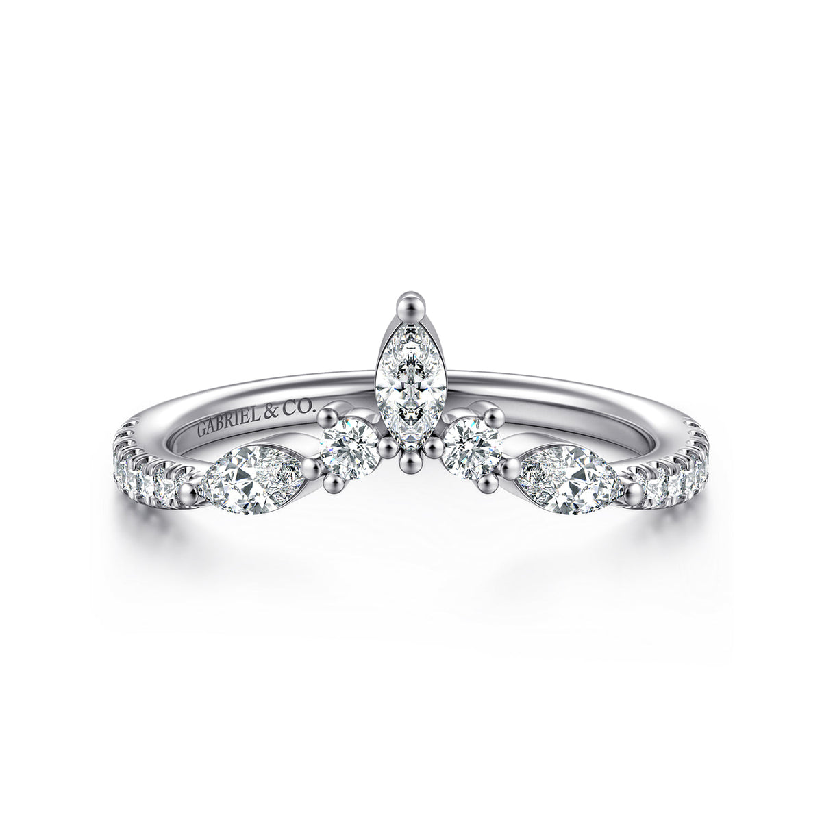 Curved 14K White Gold Marquise and Round Diamond Anniversary Band — Gabriel & Co. AN15563W44JJ