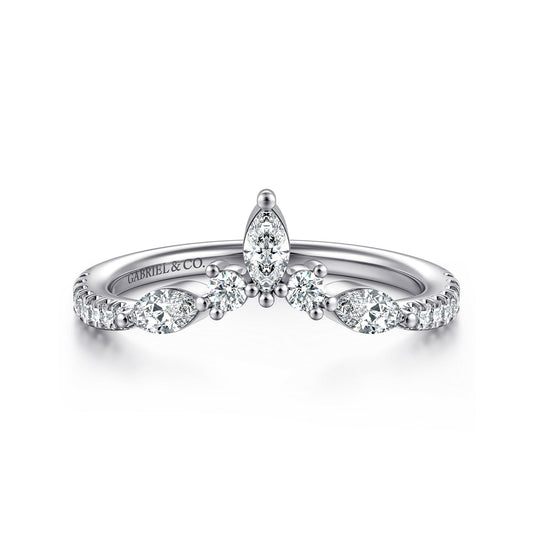 Curved 14K White Gold Marquise and Round Diamond Anniversary Band — Gabriel & Co. AN15563W44JJ