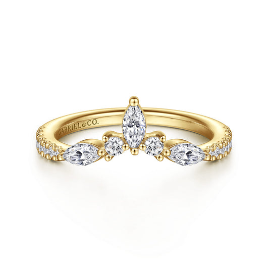 Curved 14K Yellow Gold Marquise and Round Diamond Anniversary Band — Gabriel & Co. AN15563Y44JJ