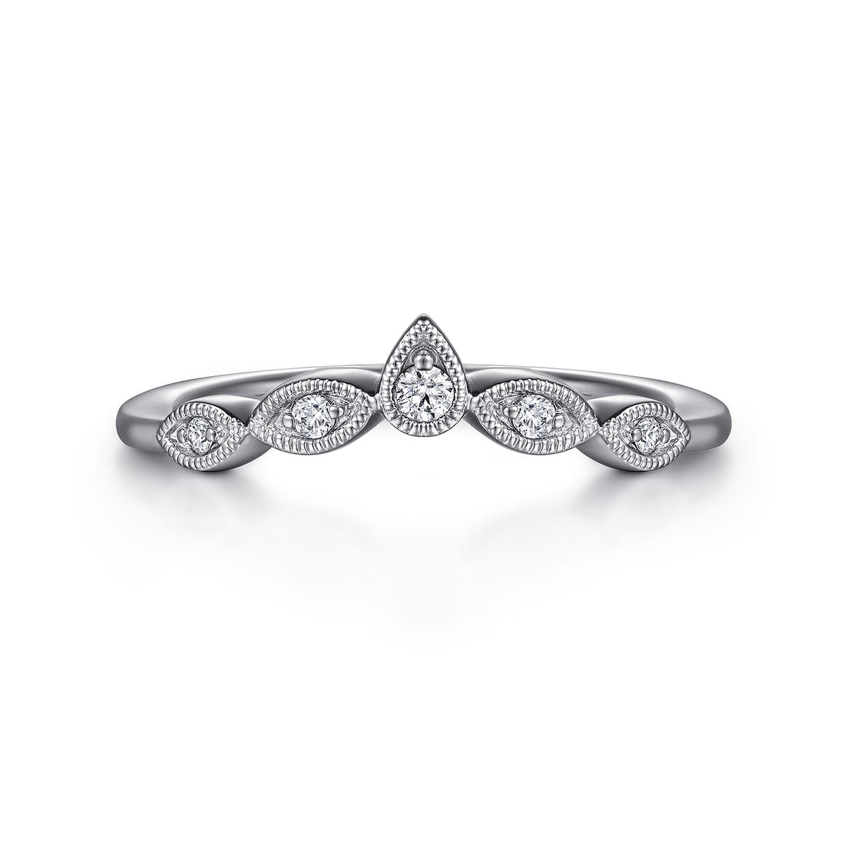 Vintage Inspired 14K White Gold Curved Gold Diamond Anniversary Band — Gabriel & Co. AN15566W44JJ