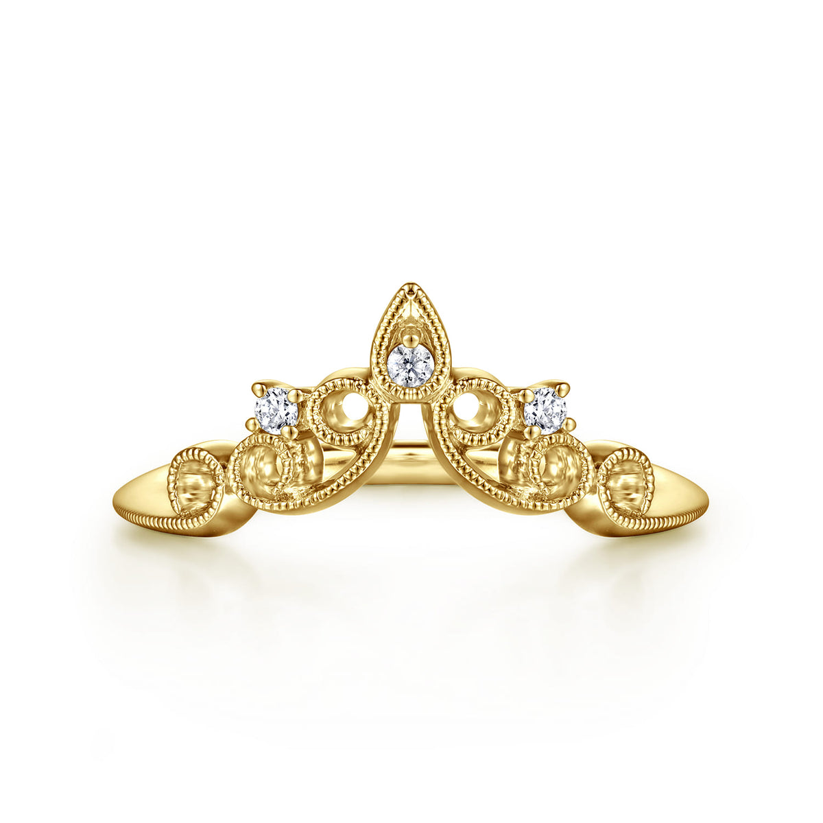 14K Yellow Gold Curved Filigree Diamond Ring — Gabriel & Co. AN15567Y44JJ