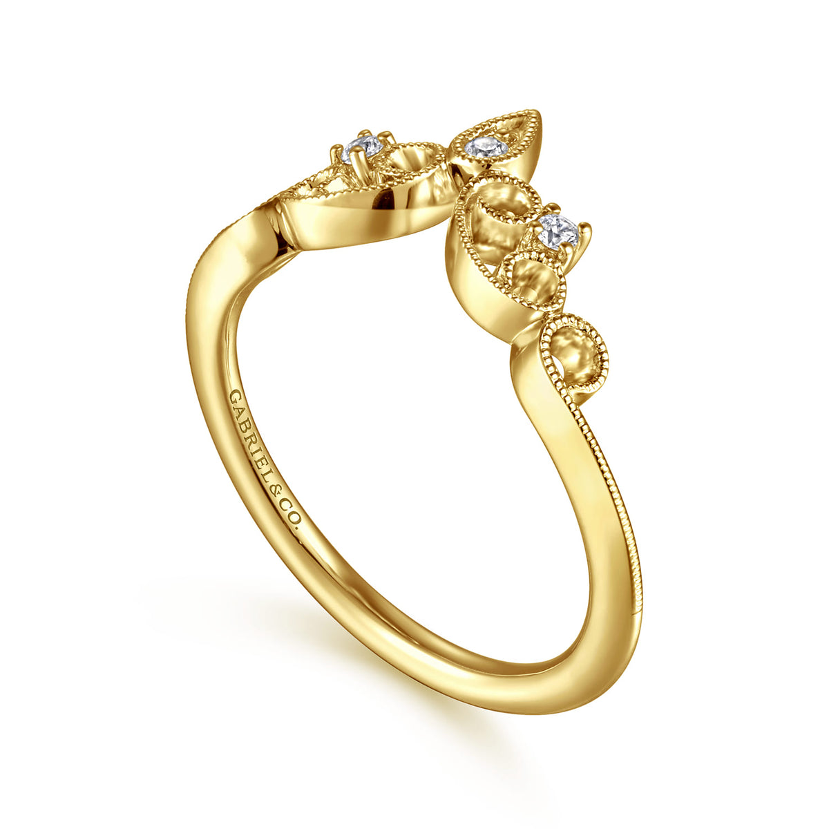 14K Yellow Gold Curved Filigree Diamond Ring — Gabriel & Co. AN15567Y44JJ