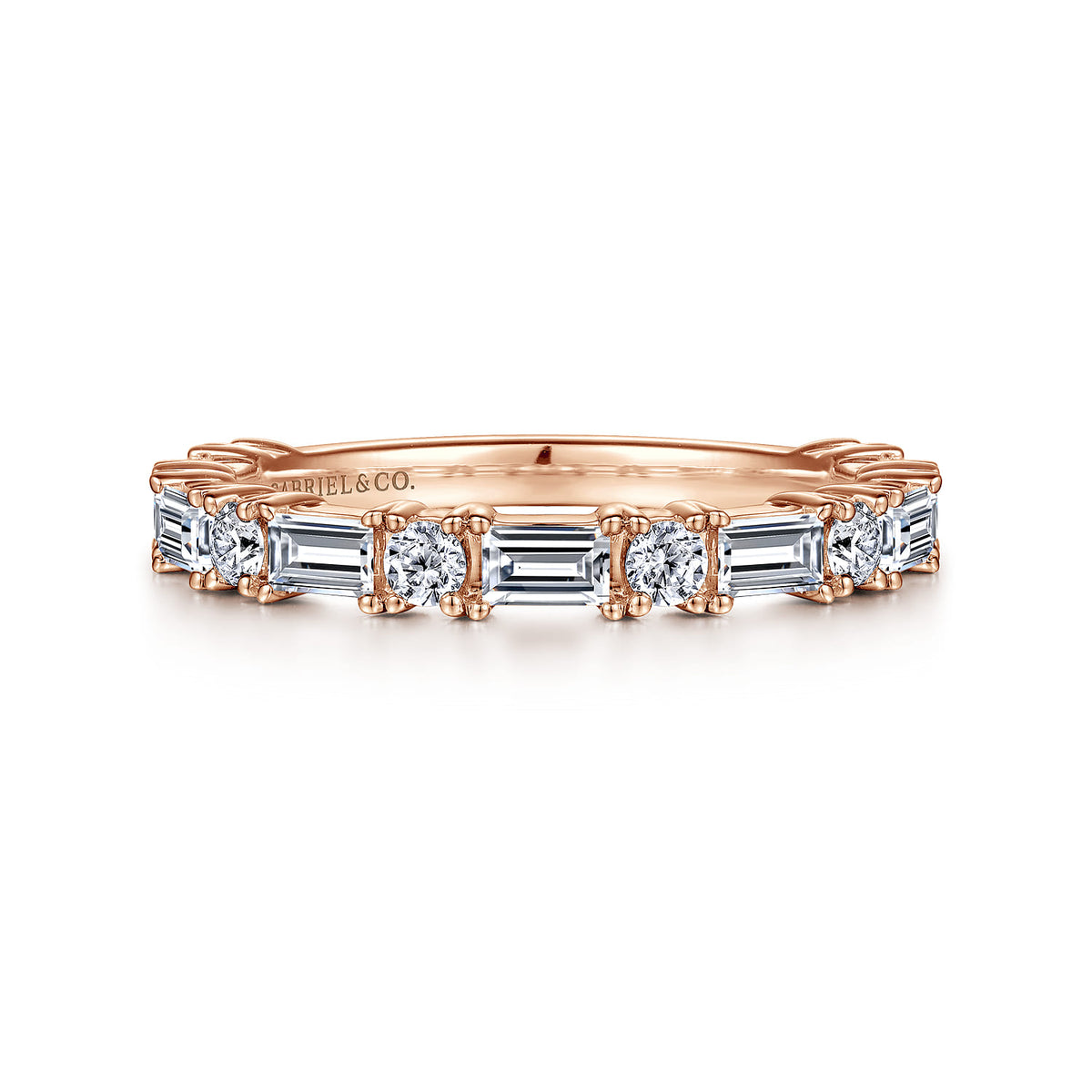 14K Rose Gold Baguette and Round Diamond Anniversary Band — Gabriel & Co. AN15578K44JJ