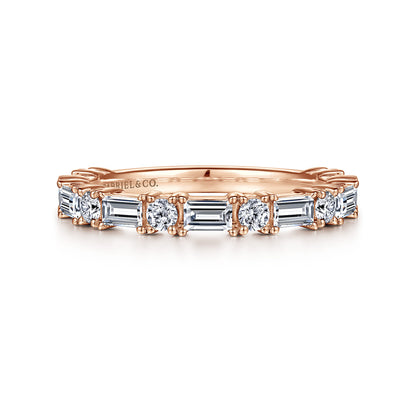 14K Rose Gold Baguette and Round Diamond Anniversary Band — Gabriel & Co. AN15578K44JJ