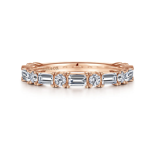 14K Rose Gold Baguette and Round Diamond Anniversary Band — Gabriel & Co. AN15578K44JJ