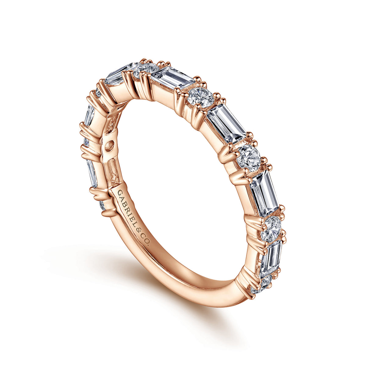 14K Rose Gold Baguette and Round Diamond Anniversary Band — Gabriel & Co. AN15578K44JJ