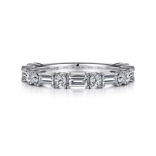 14K White Gold Baguette and Round Diamond Anniversary Band — Gabriel & Co. AN15578W44JJ