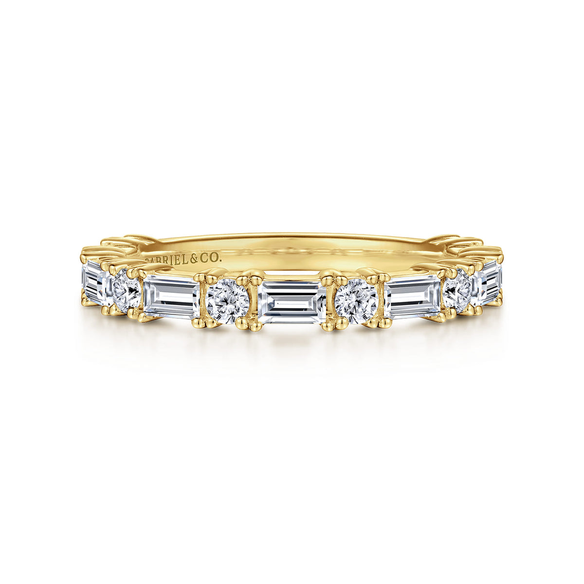 14K Yellow Gold Baguette and Round Diamond Anniversary Band — Gabriel & Co. AN15578Y44JJ