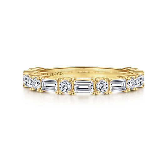 14K Yellow Gold Baguette and Round Diamond Anniversary Band — Gabriel & Co. AN15578Y44JJ
